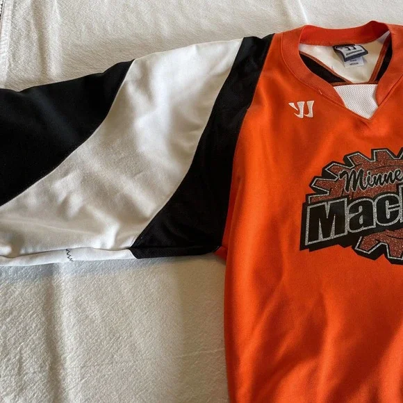 Minnesota Machine Hockey Jersey Sz M Orange Black White Glitter #2 Game Used - Picture 5 of 12